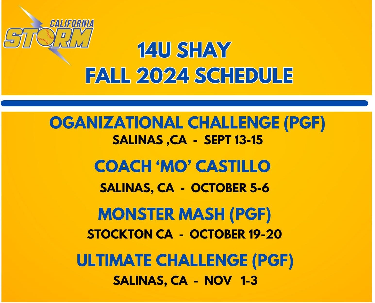 14U Shay FAll 2024 Schedule